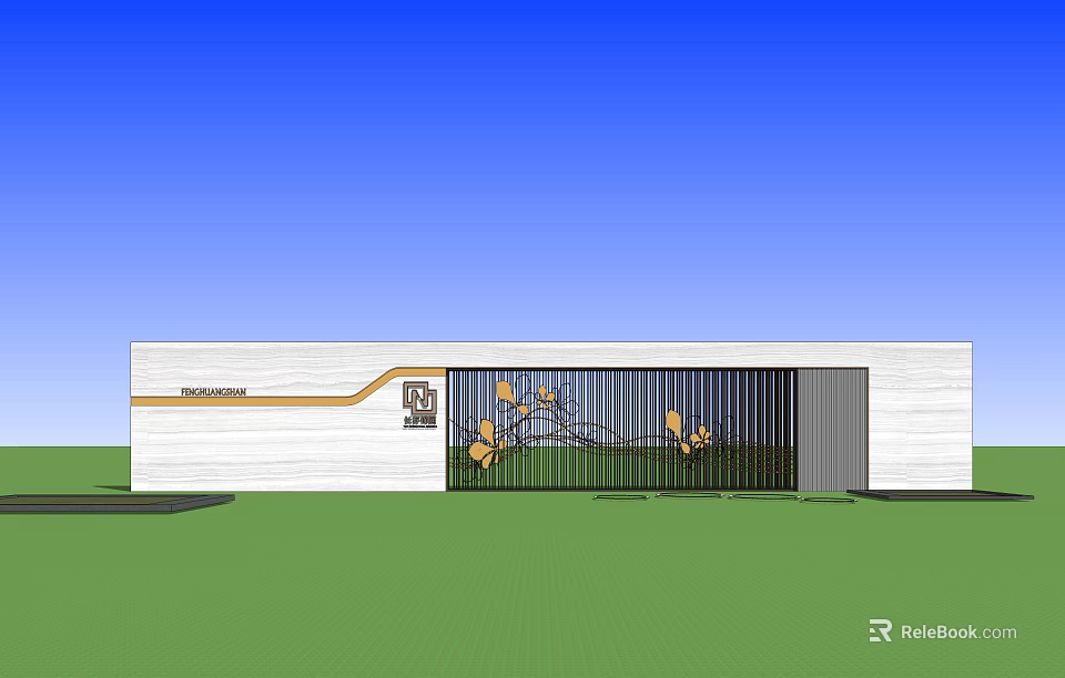 Modern Feature Wall Design With White Panel Metal Decor And Plant Elements 3d model