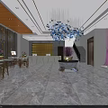 Bridal Shop Interior Design With Chandelier Pink Tree Sofa Armchairs And Marble Floor