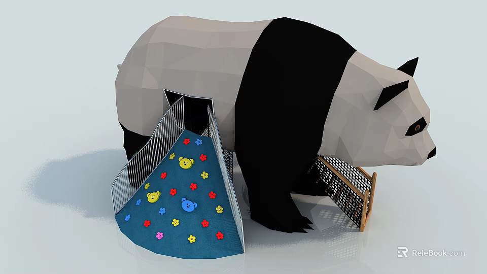 Panda Shaped Playground Equipment With Colorful Climbing Wall And Decorations 3d model 