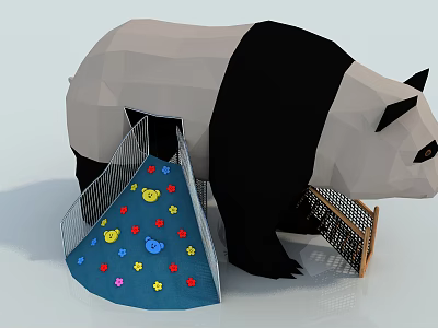 Panda Shaped Playground Equipment With Colorful Climbing Wall And Decorations 3d model