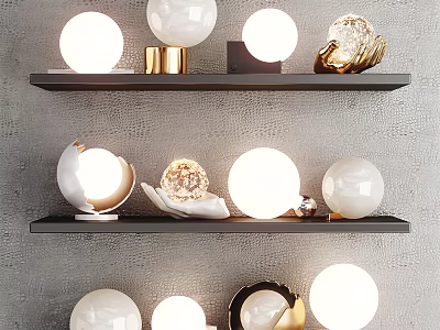 Stylish Modern Table Lamps With Various Designs Displayed On Black Shelves 3d model