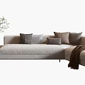 Modern Light Colored Sectional Sofa With Plush Pillows Side Table And Decorative Plant 3d model