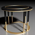 Modern Round Tea Table With Black Top And Gold Metal Frame Legs