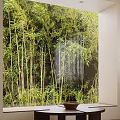 Cozy Open Living Dining Space With Wooden Beam Ceiling Projector Screen Sofa And Plants