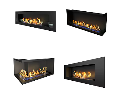Modern Black Fireplace With Realistic Flames And Contemporary Sleek Design 3d model