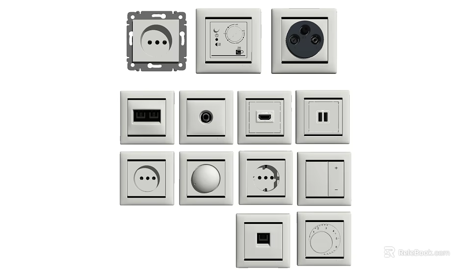 Modern White Switch Panels With Various Designs And Functions For Home Use 3d model 