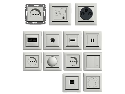 Modern White Switch Panels With Various Designs And Functions For Home Use 3d model