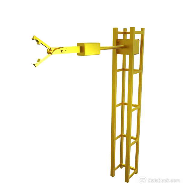 Yellow Mechanical Arm Device with Ladder Structure and Movable Arm 3d model