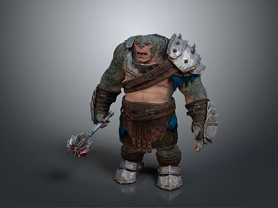 Fierce Orc Game Movie Character With Leather Metal Armor And Battle Axe 3d model