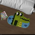 Crocodile Shaped Kids Rug With Colored Pencils And Drawing Paper On Wooden Floor