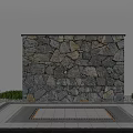 Natural Stone Feature Wall With Irregular Gray Beige Stones Grass And Stone Pavement