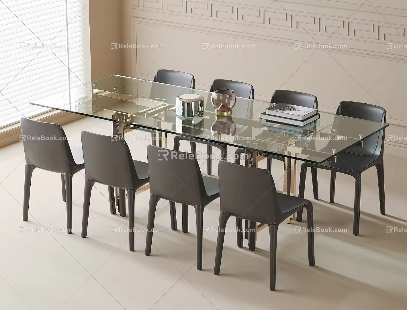 Modern Dining Table and Chair Combination Dining Chair Square Dining Table 3d model