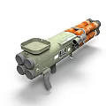 Portable Green Military Rocket Launcher With Multiple Tubes And Labeled Components