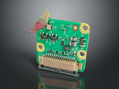 Computer Internal Circuit Board With Green PCB Electronic Components And Connector 3d model