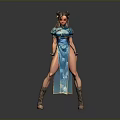 Blue Silk Cheongsam with High Slit Gold Trim and Traditional Design for Daily Wear