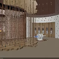 Stylish C&Coffee Cafe Interior Design With Wall Decor Wooden Flooring And Circular Ceiling