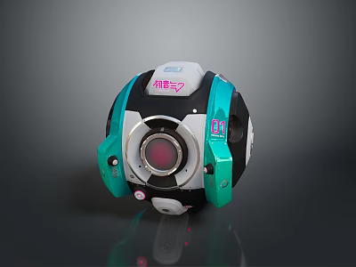 Futuristic Spherical Device With Turquoise White And Black Design Circular Lens And 3d model