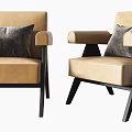 Modern Accent Chair With Tan Beige Leather Fabric Black Metal Legs Armrests And Comfortable Pillows