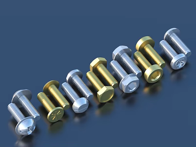 Gold And Silver Hex Head Bolts Arranged On Dark Surface 3d model