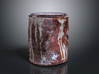 Old Rusty Cylindrical Metal Container With Weathered Surface And White Stains 3d model