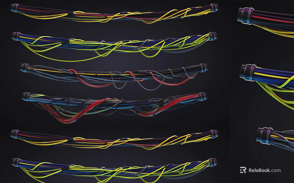Industrial Equipment Cables In Multiple Colors Arranged On Black Background Surface 3d model 