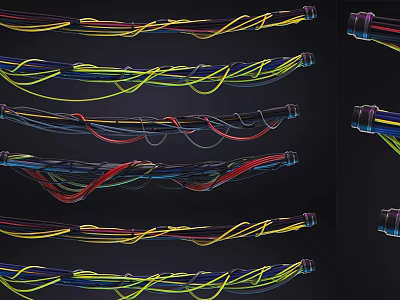 Industrial Equipment Cables In Multiple Colors Arranged On Black Background Surface 3d model