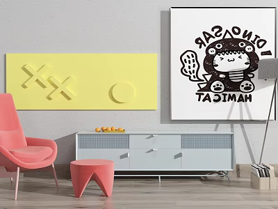 Modern Light Gray TV Stand With Drawers Cabinet Doors And Oranges On Top 3d model