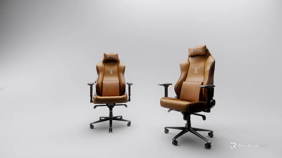 Brown Leather Leisure Chair With High Backrest Armrests Logo Design And Rolling Casters 3d model 