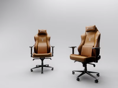 Brown Leather Leisure Chair With High Backrest Armrests Logo Design And Rolling Casters 3d model