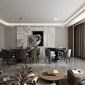 Modern Elegant Private Room Interior With Dining Table Chairs Chandelier Artwork Sofa Coffee Table 3d model