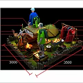 Camping Themed Window Display With Tent Camping Gear Apparel Campfire And Barbecue Grill