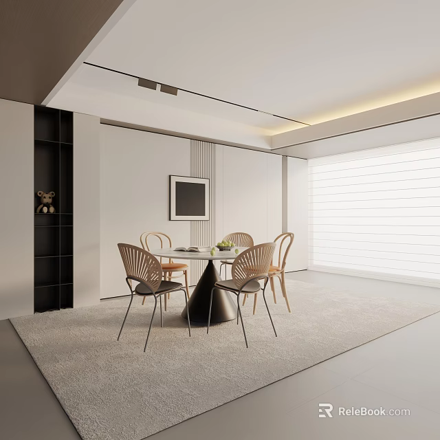 Modern Dining Table Set With Chairs In Minimalist Interior And Large Window 3d model