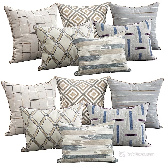Stylish Decorative Pillows With Geometric Patterns Stripes Textures And Neutral Tones 3d model