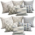 Stylish Decorative Pillows With Geometric Patterns Stripes Textures And Neutral Tones 3d model