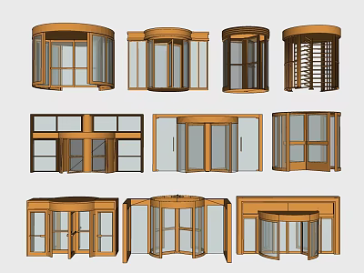 Different Styles Of Wooden Entry Doors With Glass Panels And Frames 3d model