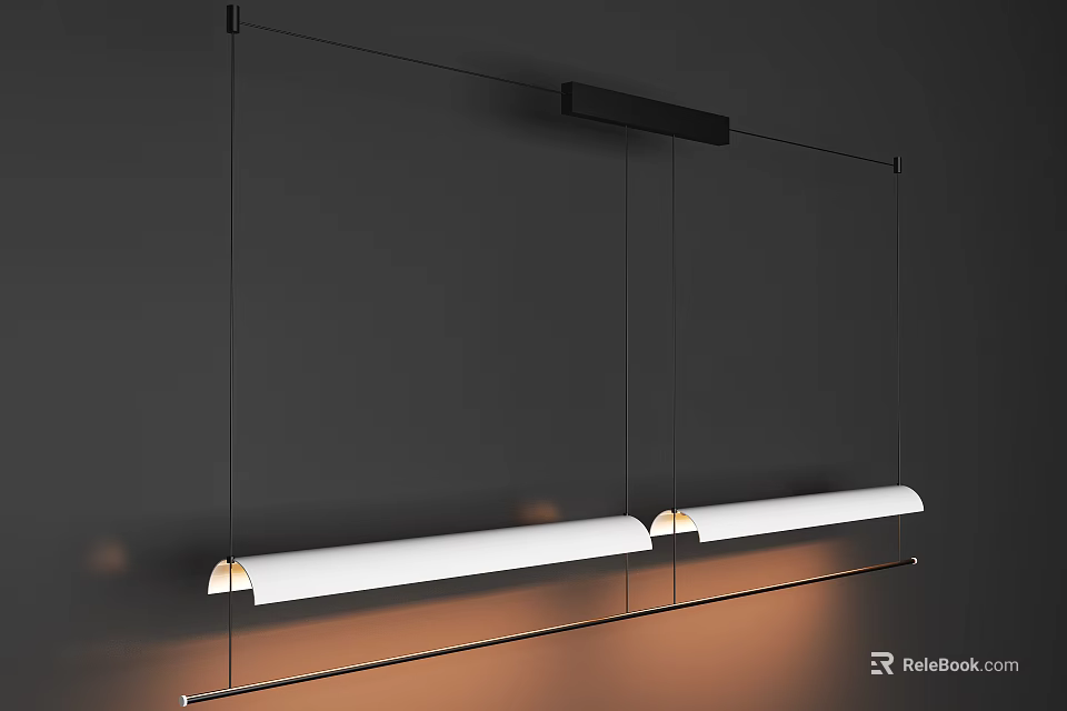 Modern Chandelier With Long Strip Design White Shades Black Frame And Warm Lighting 3d model 