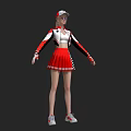 Woman In Red And White Sporty Outfit With Cap Pleated Skirt And Sneakers
