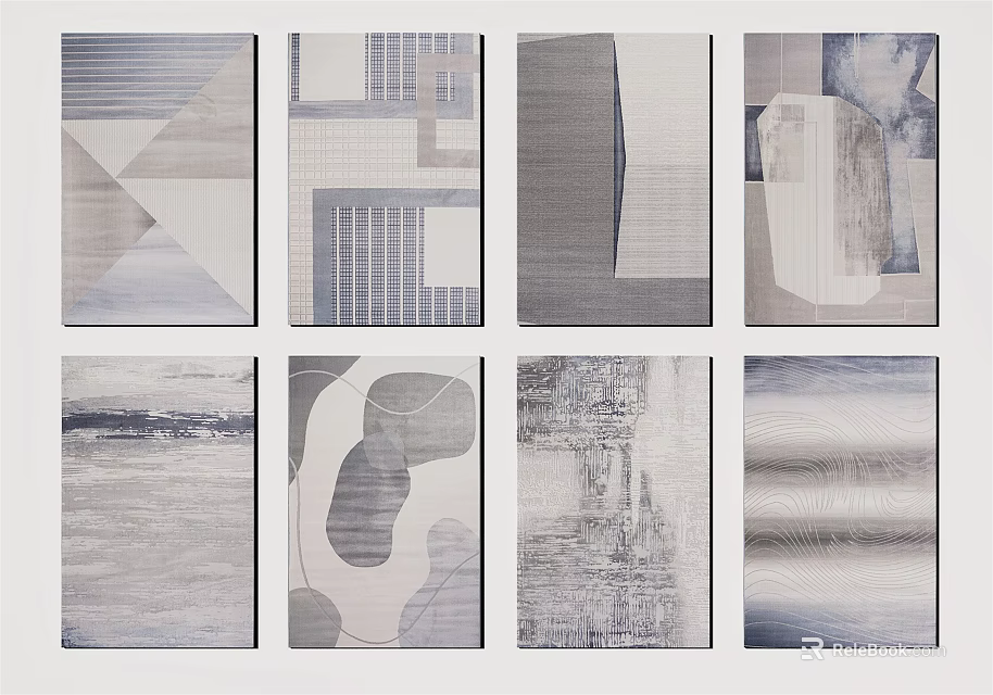 Modern Abstract Square Rugs With Various Geometric Patterns And Gray Tones 3d model