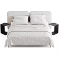 Minimalist Modern Bedroom Interior With White Bedding Upholstered Headboard And Wooden Nightstand