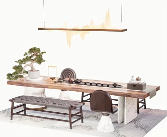 New Chinese Tea Table and Chair 3d model