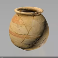 Ancient Terracotta Clay Pot With Tan Stripes And Surface Cracks 3d model