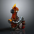 Steampunk Style Helmet With Orange Flame Decoration Metal Pipes And Red Details