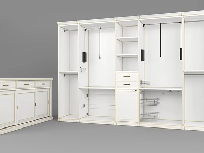Modern White Modular Wardrobe With Storage Shelves Drawers And Hanging Rods 3d model