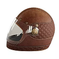 Brown Leather Motorcycle Helmet With Clear Visor Stitched Design And Metal Studs