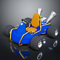 Blue Go Kart With Orange Seat Large Wheels And Silver Exhaust Pipes