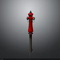 Red Fire Hydrant Structure With Brown Post In Building Exterior Design