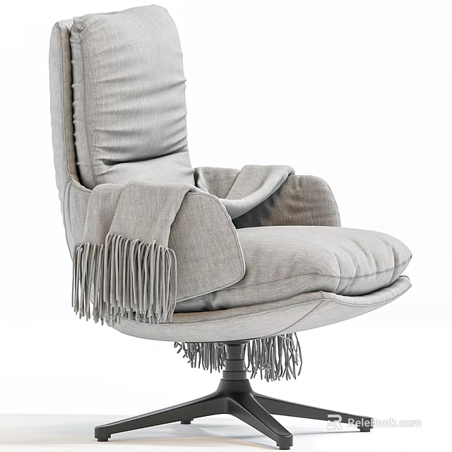 Modern Light Gray Office Chair With Cushioned Seat Armrests And Fringed Blanket On Black Base 3d model 