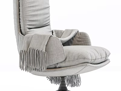Modern Light Gray Office Chair With Cushioned Seat Armrests And Fringed Blanket On Black Base 3d model