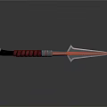 Tactical Dagger With Red Handle Grip Silver Shiny Blade And Metal Decoration On Dark Background