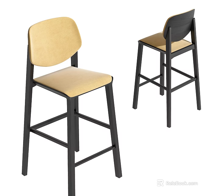 Modern Bar Stools With Yellow Padded Seat Black Frame And Backrest Design 3d model